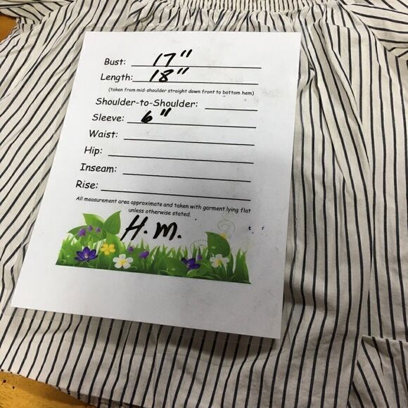 H&M size 6 white blue stripe angel sleeved crop top elastic scoop neck tie strap - Picture 5 of 5